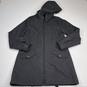 Aqua Jacket Pea Coat Long Winter Wool Blend Front Zip Hoodie Lined Warm Autumn